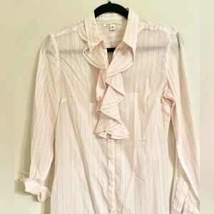 Banana Republic pink stripe Riley button up ruffle shirt size 4